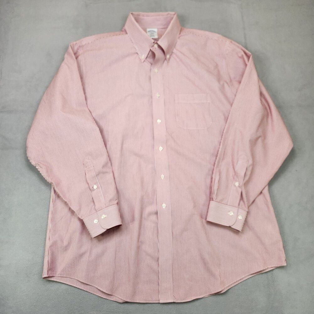 Brooks Brothers Regent Dress Shirt Men's 18-4/5 Red Striped Button Down Non-Iron